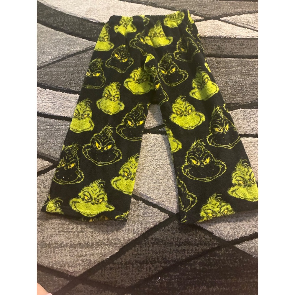 Dr Seuss The Grinch Kids Fleece Pajama Pants Black Green Size S 6 6X Holiday